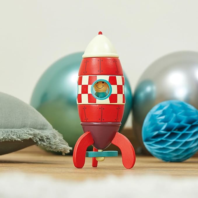 Janod Small Wood Magnetic Rocket Kit – 2 in 1 Game - Ages 2-6 - J05207