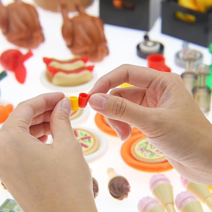 188pcs City Food Bricks Set, Picnic Toys Friends Kitchen Fram Restaurant DIY Pieces Parts Ice-Cream-Cupcakes Turkey-Banana-Carrot-Bread Basket Fish