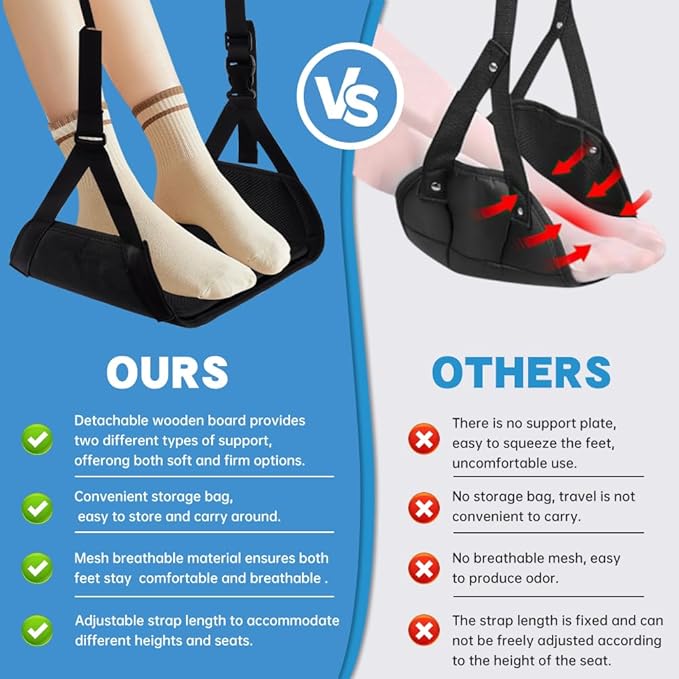 Airplane Foot Hammock, Portable Airplane Footrest, Adjustable Foot Hammock for Plane Travel to Relax Your Feet,Leg Rest for Long Flights,Travel Essentials,Office Footrest(Black)