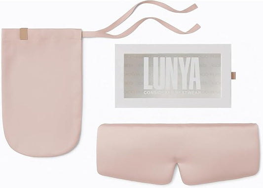 Lunya Weighted Silk Sleep Mask – Mulberry Silk Eye Cover with Cooling Glass Beads, Noise-Reducing Fit, Washable Fabric, and Travel Pouch – Sleeping Mask for Men and Women - Delicate Pink - Large