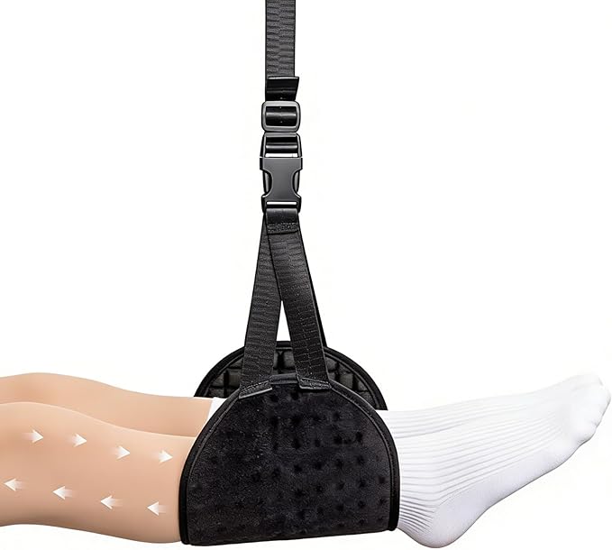 Foot Hammock for Plane Travel - Adjustable Airplane Foot Hammock, Ergonomic Airplane Travel Essentials with Bonus Sock Storage Pouch for Comfortable Long Flights & Trips