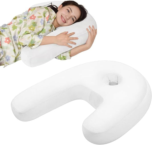 Body Pillow for Side Sleepers with Ear Hole, J & U-Shaped Neck Pillow for Ear Piercing, Relieves Neck, Shoulder & Back Pain, 20x26 Inches with Pillowcase (White)