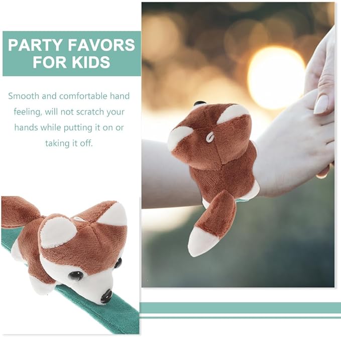 LOGOFUN 2Pcs Plush Dog Slap Bracelet Puppy Stuffed Animal Hug Slap Bracelet Birthday Party Favor (Brown)