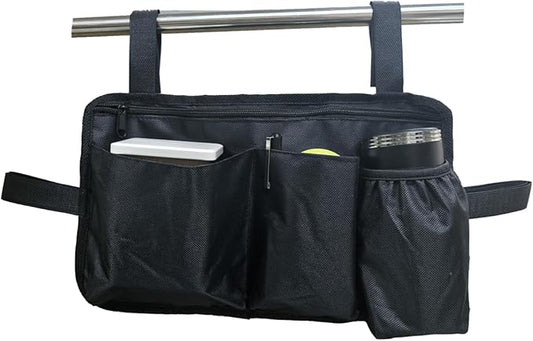 Wheelchair Side Bag with Cup Holder, Wheelchair Armrest Pouch Accessories for Walker, Rollator, Electric Scooter Wheelchairs (Black, 13.8X8 Inch)