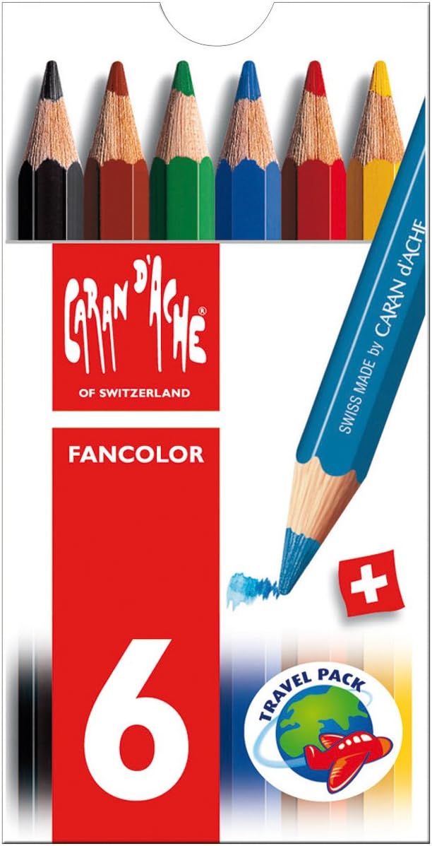 Caran d'Ache Fancolor Color Pencils, 6 Colors, Mini Pencils