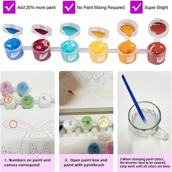 Hiolife 3 Pack Paint by Number Kits for Kids, 8X 8 inch Framed,Colorful Animals Oil Painting Kits for Girls and Boys, Painting Sets for Childrens,Home Wall Decor