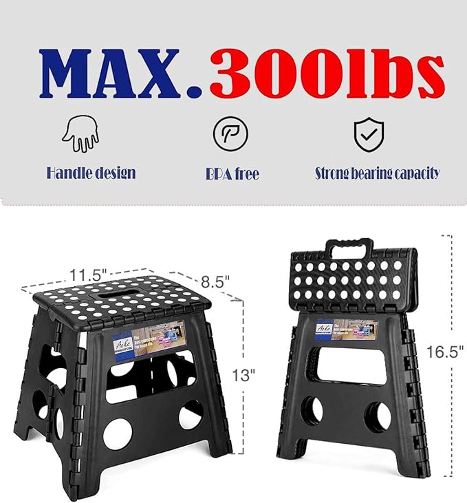 ACKO Folding Step Stool 13 inch Heavy Duty Plastic Foldable Step Stool for Kids and Adults, Small Collapsible Fold Up Stepping Stool 1 Pack