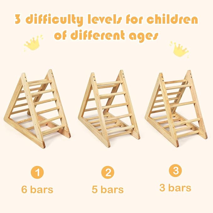 HONEY JOY Triangle Climber, Kids Wooden Climbing Triangle Ladder, 3 Different Climbing Ladders, Indoor Climbing Toys for Playground, Gym & Daycare, Gift for Boys Girls 3+ (Natural)