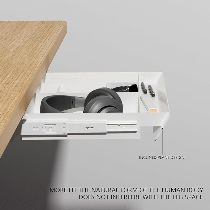 White Under Desk Sliding Pull-out Drawer with Pencil Tray and Slide Storage Tray, 17'' long & 13.5'' deep Large Organizer for Sit Stand Workstation…