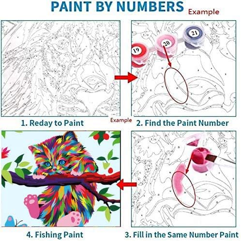 Elftoyer Paint by Numbers for Kids & Beginner, DIY Canvas Painting Gift Kits - Colorful Cats and Butterflies 12 x 16 inch (Framed)