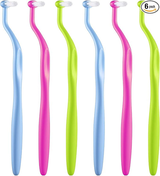 End Tuft Toothbrush, Orthodontic Toothbrush Small Head, Ultra Soft Gum Brushes for Braces, Implants, Retainers and Teeth Detail Cleaning, 6 Pcs