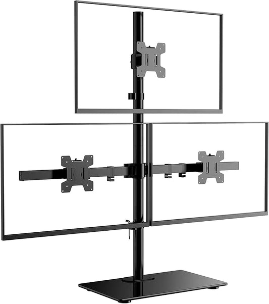WALI Freestanding Triple Monitor Mount, Fully Adjustable Three Monitor Desk Mount, 3 Monitors Stand for 17-27 Inch Screens, Max Load 22lbs per Arm (GMF003), Black