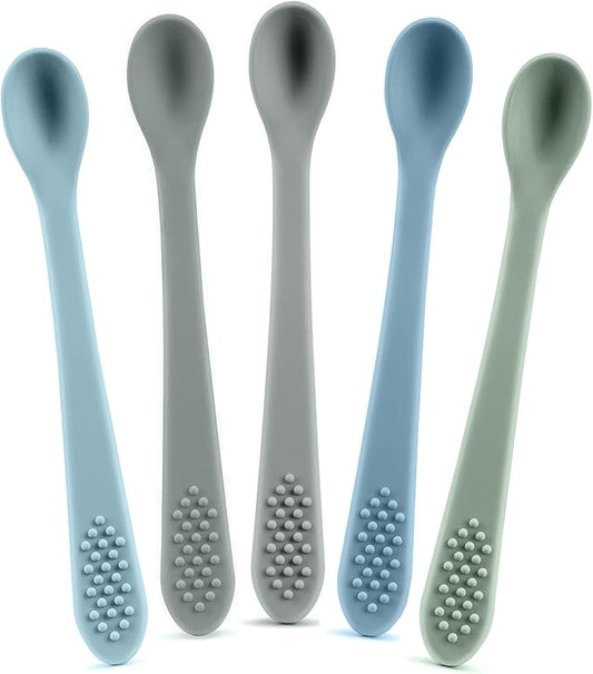 Baby Spoons First Stage Silicone Baby Spoon – Self Feeding Baby Utensils – Infant Spoons First Stage Baby Feeding Spoon - Soft & Gentle on Gums - BPA Free Silicone Baby Spoons Set (Pastel6)