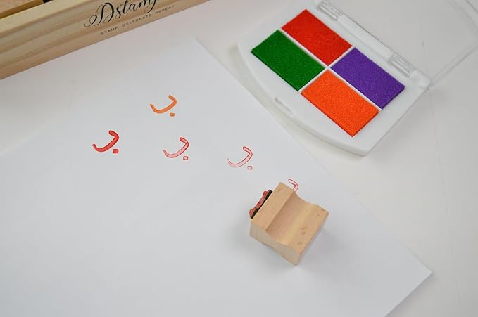 Arabic Alphabets & Number Wooden Stamps with Ink Pad in Jar– Educational Learning & Development Tool for Kids – Fun Montessori Arabic Language & Number Recognition Set for Toddlers & Preschoolers