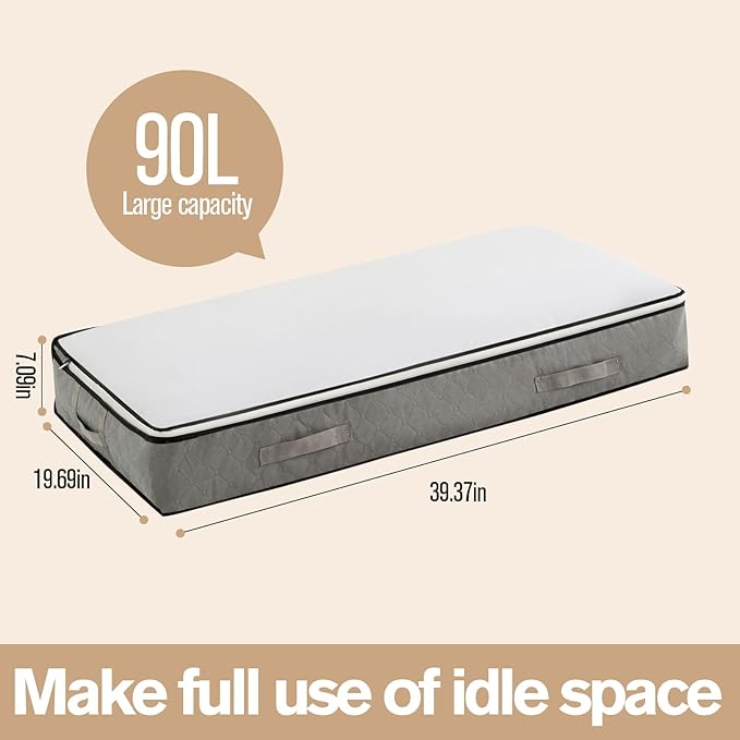 90L Under Bed Storage Containers, Closet Organizers and Storage Bins, Foldable Underbed Storage Bags for Blanket, Clothing, Comforter, Sweaters, Pillows, Linen Sheets, Wrapping Paper,black