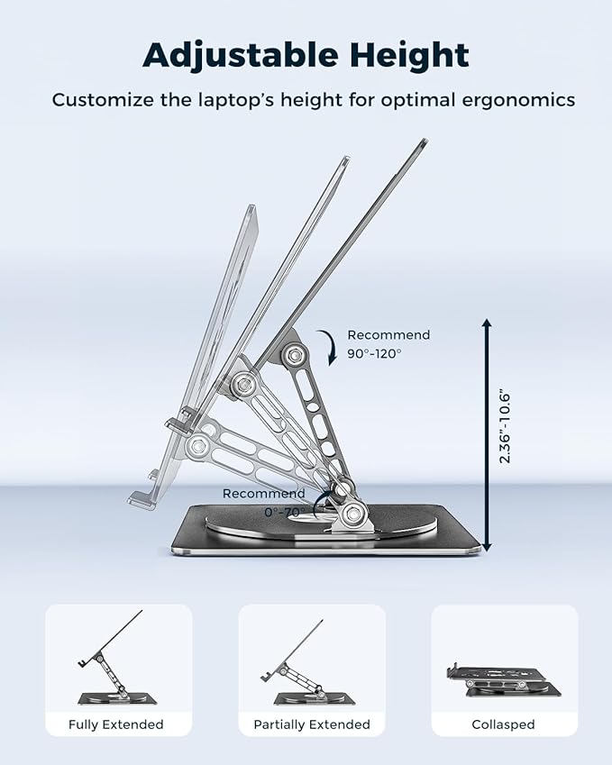 Adjustable Laptop Stand for Desk - Portable Laptop Riser with Rotating Base, Foldable Aluminum Computer Stand, Ergonomic Laptop Holder for MacBook Pro/Air Dell HP Notebook up to 15.6",Purple