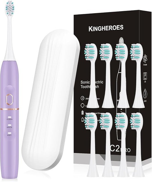 Electric Toothbrush Set, Comes with 8 Brush Heads & Travel Case,4 Modes with 2 Minutes Built in Smart Timer, One Charge for 60 Days, 42000 VPM Motor (Purple)
