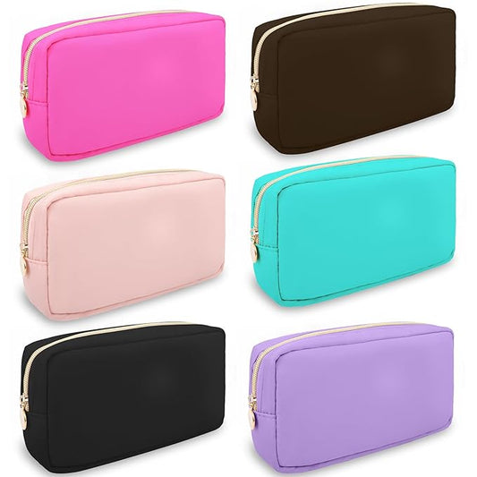6 Pcs Waterproof Small Makeup Bag Pouch for Purse,Nylon Travel Toiletry Storage Bag Cute Preppy Cosmetic Bag for Women Girl,Durable Makeup Organizer Bag Skincare Bag Purse with Zipper for School