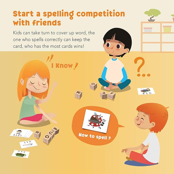 Coogam Spelling Games, Wooden Matching Letters Toy with Flash Cards Words, Montessori ABC Alphabet Learning Educational Puzzle Gift for Preschool Boys Girls Kids Age 3 4 5 Years Old