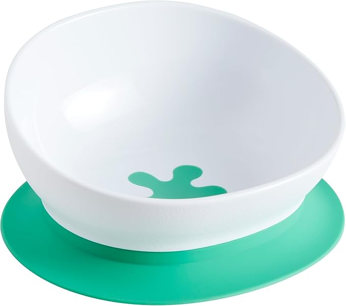 doddl Toddler and Baby Suction Bowl, Ergonomic Toddler Dishes for Self Feeding, 1-3 Year Olds, Dishwasher Safe, BPA Free (White & Aqua)