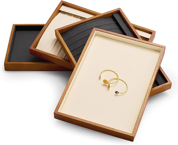 Oirlv 8 Line Wood Ring Storage Tray Jewelry Drawer Organizer Showcase Ring Earrings Display Holder(Creamy-white)