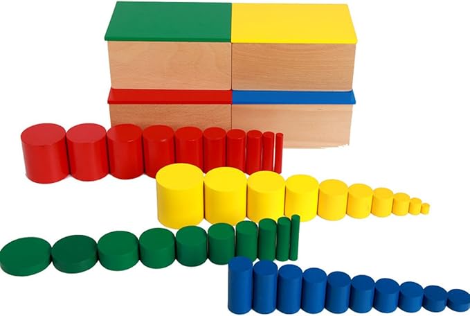 YHZAN Montessori Sensorial Material Knobless Cylinders Kids Wooden Toy (Set of 4) Early Development Tool for Toddlers Wooden Blocks