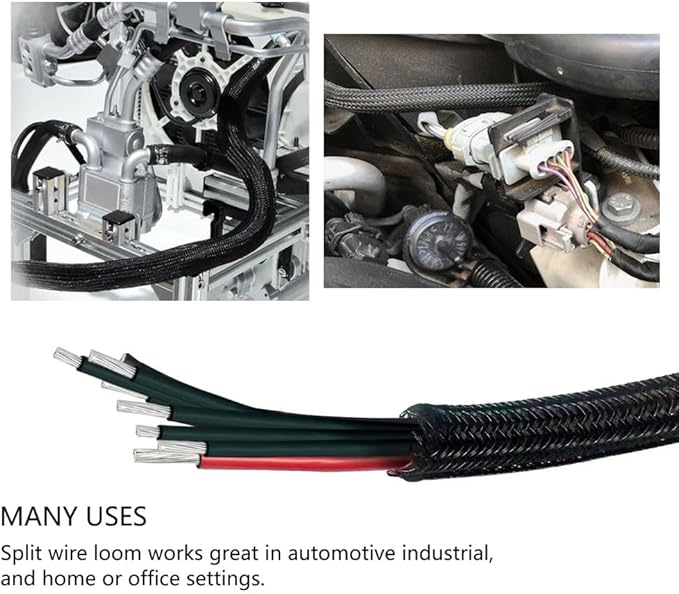 25ft – 1" Split Braided Cable Sleeve – Self-Wrapping Wire Loom Cord Protector for Power Cords, PC, TV, Automotive, and Audio Cable Management – Flexible Cable Organizer – Black