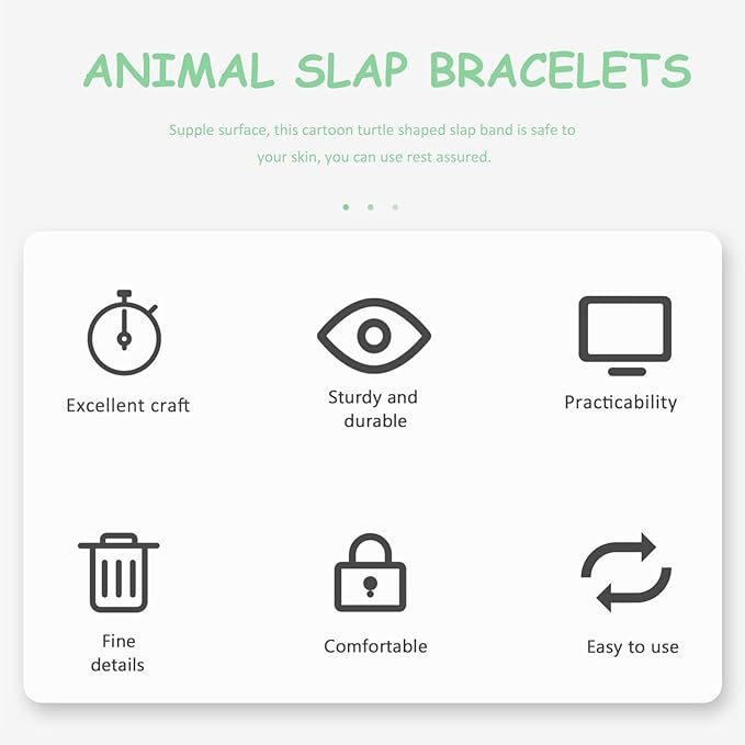 Kisangel 1pc Animals Slap Bracelet Turtle Slap Bracelet Stuffed Animal Slap Bracelets Huggers Turtle Party Favors(Green)