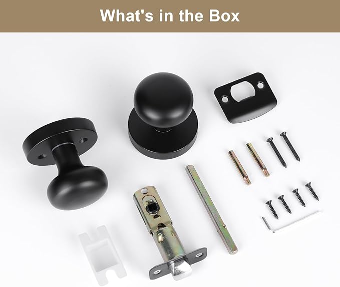 Passage Interior Door Knobs, Matte Black Door Knob for Hall and Kitchen, No-Locking Vintage Round Design Door Handle, Zinc Alloy 1 Pack