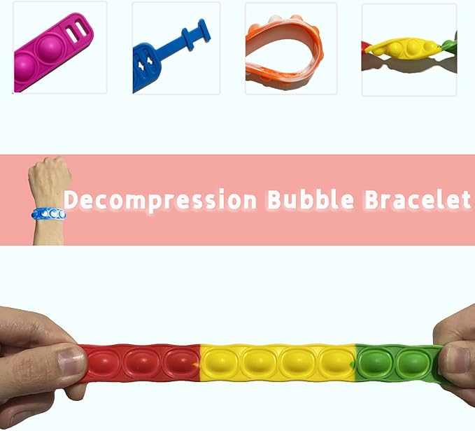 150pcs Rainbow Pop Bracelet Bubble Fidget Toys Pack Adjustable Silicone Bracelet Pop Toy, Pop Squeeze Toys Stress Relief Hand Finger Pop Toys Party Favor Student Gift for Kids Adults
