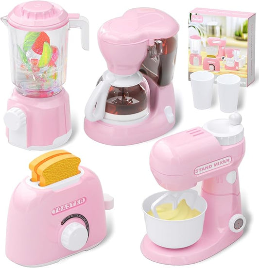 Kitchen Appliances Toys, Toy Kitchen Set for Kids Play Kitchen Accessories Set, Blender, Coffee Maker Machine, Mixer and Toaster. Girls Toys Ages 4-8