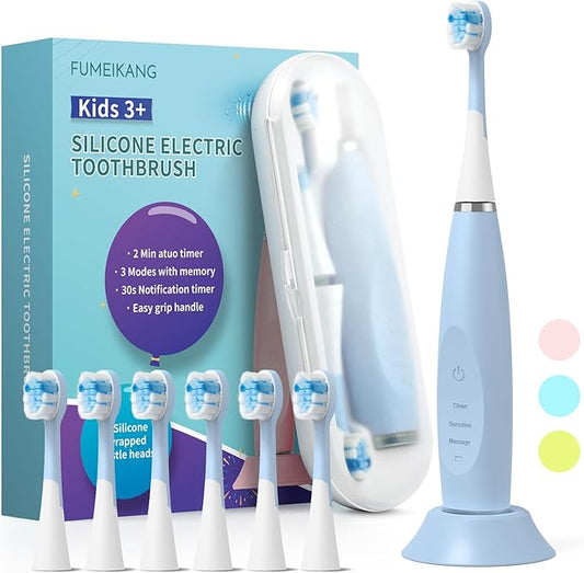 Kids Electric Toothbrushes Sonic Rechargeable Tooth Brush Gifts for Boys and Girls Smart Timer Power Toothbrush - Blue 3 4 5 6 7 8 9 10 11 12 (Blue)