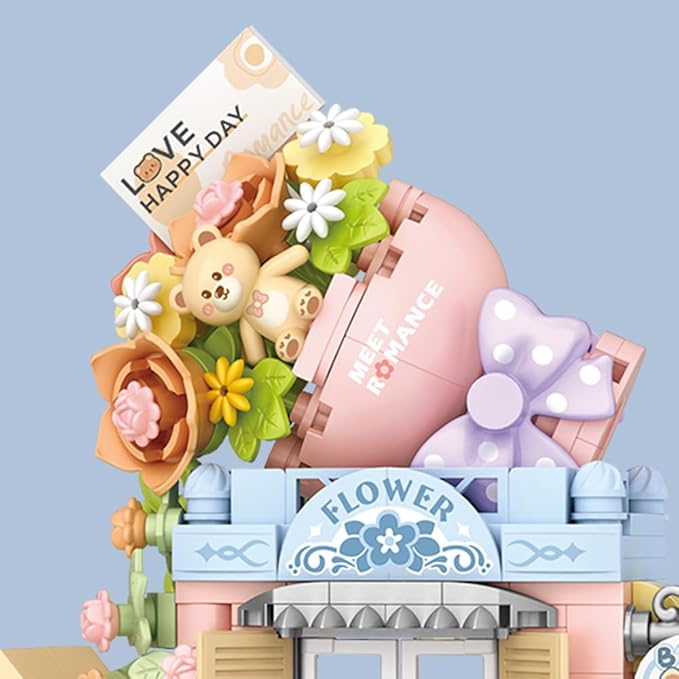 Bear Florist Building Set,Openable Flower Shop 854PCS Building Toy for Boys Girls Age 8+, Mini Brick (Not Compatible with Lego)