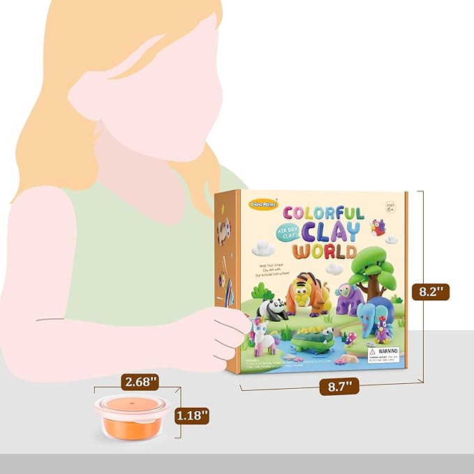 Air Dry Clay Kit for Kids - Comes with Instructional Guide Featuring 4 Scenes & 26 Projects Tutorials, 18 Cans of Modeling Clay, Includes Display Stand, Gift for Girls and Boys