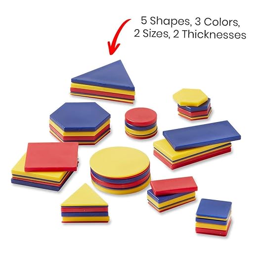 hand2mind Plastic Attribute Blocks Classroom Kit, Geometric Shapes for Kids, Sorting Shapes for Classroom, Montessori Math Manipulatives Kindergarten, Teacher Supplies for Math Classroom (Set of 6)