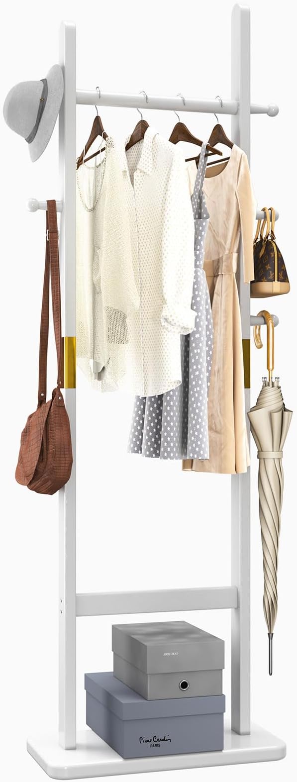 Clothing Rack for Hanging Clothes, White Freestanding Clothes Rack Heavy Duty, Small Hanging Rack Hall Tree, Very Sturdy Coat Rack Stand White USYD-201