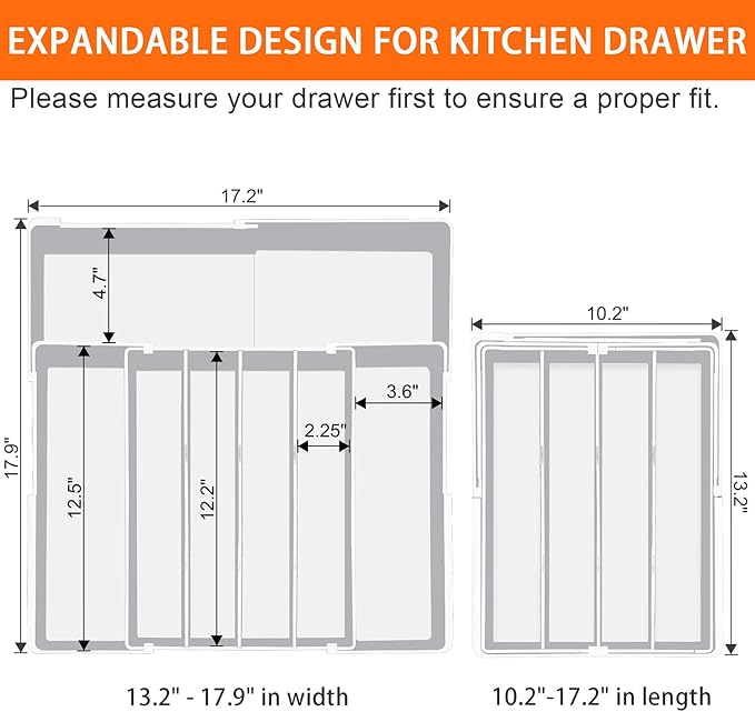 Spaclear Silverware Organizer - Expandable Silverware Tray for Drawer, Adjustable Utensil Drawer Organizer for Forks, Knives, Kitchen Organizers and Storage, White