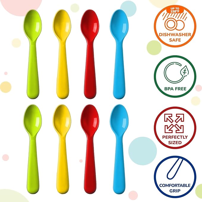 Plastic Toddler Spoons - Set of 16 Kids Spoons BPA Free/Dishwasher Safe Toddler Utensils Set Brightly Colored Kid Spoons Flatware Set Great for Kids and Toddlers Spoon