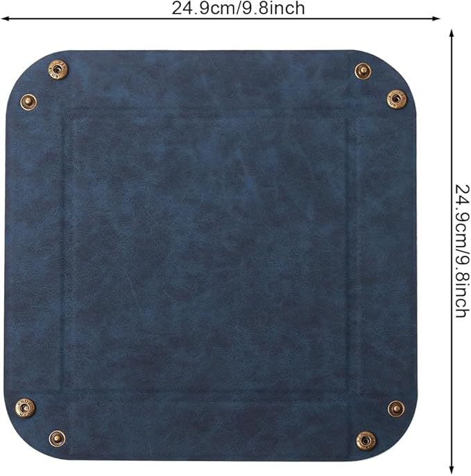 WAYIFON Valet Tray Desktop Storage Organizer – Premium PU Leather Catchall Bedside Vanity Tray Nightstand Caddy Holder for Remote Controller, Keys, Phone, Wallet, Coin, Jewelry,Blue