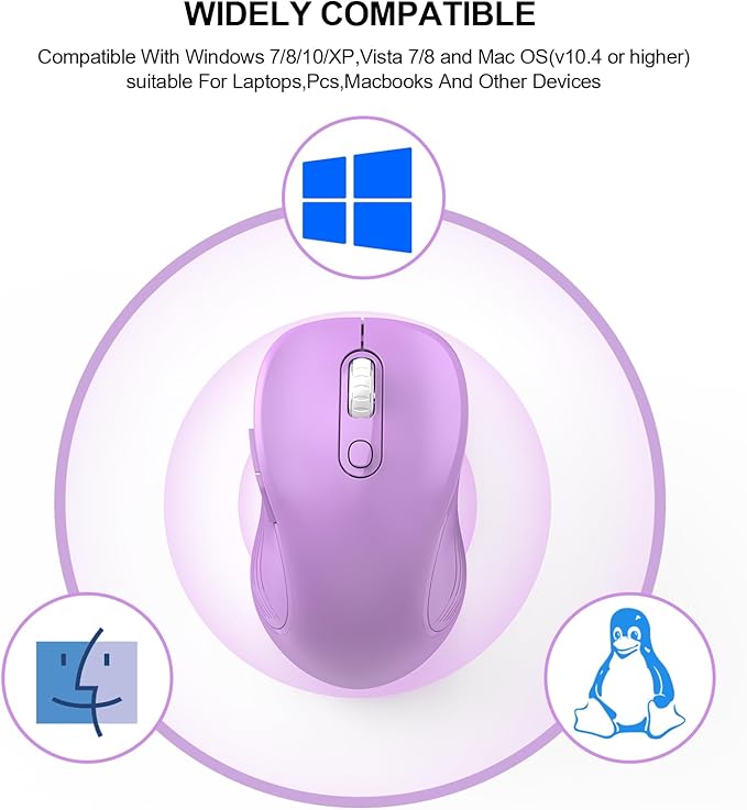 WisFox 2.4G Wireless Mouse for Laptop, Ergonomic Computer Mouse with USB Receiver and Type-C Adapter, 3 Adjustable Levels DPI, 6 Button Cordless Wireless Mice (Violate)