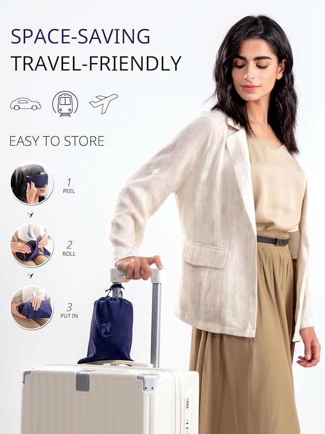 Bonairest Travel Pillow, Airplane Neck Pillow with 3D Eye Mask for Sleeping, Round Edge Plane Head Strap 360°Headrest Support for Long Flight, Stop Bobblehead, Travel Essential for Car Road Trip Red