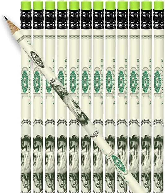ArtCreativity $100 Bill Pencils, Set of 24, Cool Writing Pencils with Erasers, Birthday Party Favors, Party Goody Bag Fillers, Teacher Supplies for Classroom