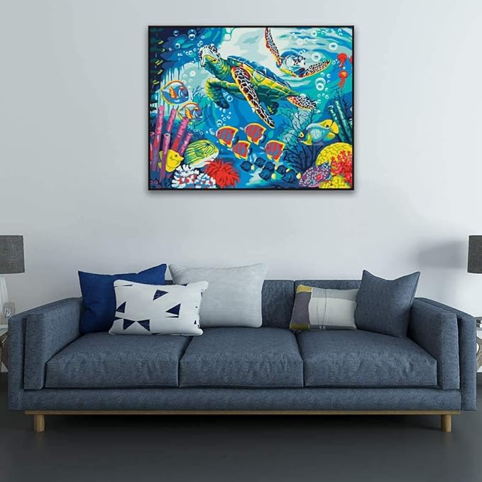 Hiolife Paint by Number Kits for Adults,Kids, Beginners, with Brushes and Acrylic Pigment, 20x16 Inch Tortoise - Frameless