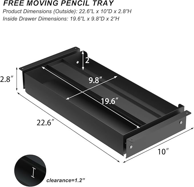 Under Desk Drawer (22.6''x10''x2.8'') with Sliding Pencil Tray, Office Desk Drawer Attachment, Extra Storage Organizer