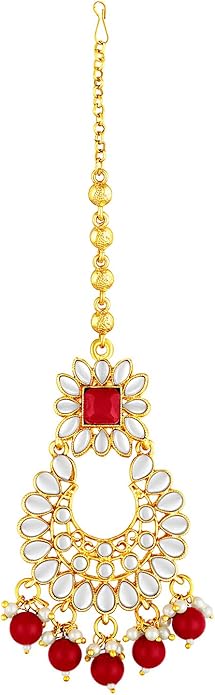 Aheli Bridal Kundan Faux Pearl Choker Necklace with Earrings Maang Tikka Gift for Women Indian Traditional Bollywood Fashion Jewelry Set