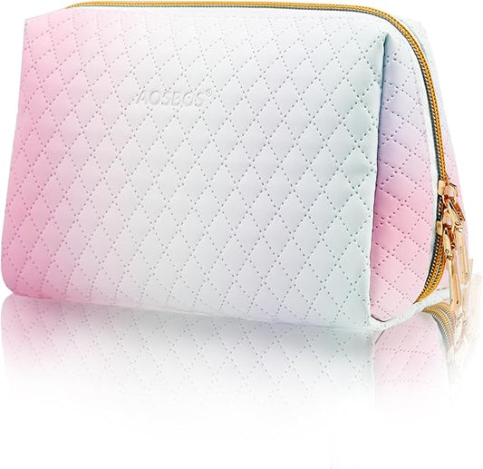 Aosbos Small Makeup Bag Travel Size Makeup Bag Cosmetic Travel Bag Makeup Bags for Women Makeup Pouch Cute Make Up Bag for Purse Gradient White Pink