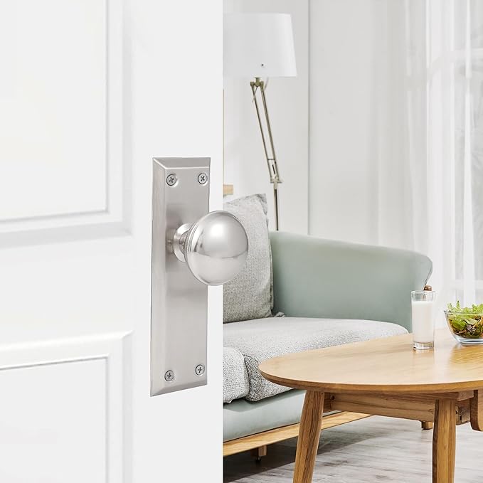 2 Pack Vintage Single Sided Dummy Door Knobs Interior, Antique Long Plate Dummy Door Knobs in Brushed Nickel