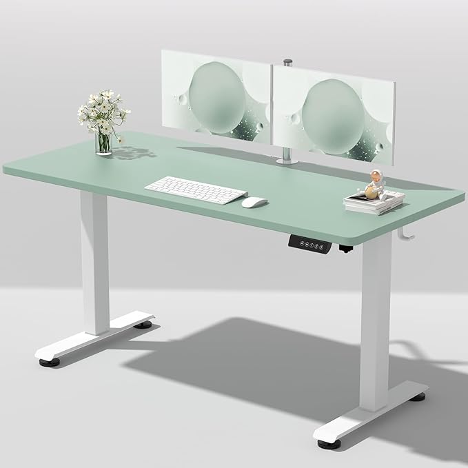 Veken 55 Inch Large Electric Standing Desk, 4 Memory Heights Adjustable,Sit to Stand Up, Work Home Office Computer Table for Study, Walking Pad, Writing, and Games, Wooden Desktop Desks, Green