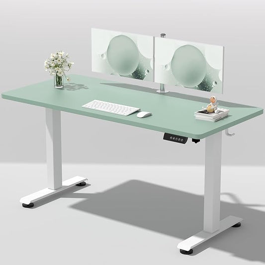 Veken 55 Inch Large Electric Standing Desk, 4 Memory Heights Adjustable,Sit to Stand Up, Work Home Office Computer Table for Study, Walking Pad, Writing, and Games, Wooden Desktop Desks, Green