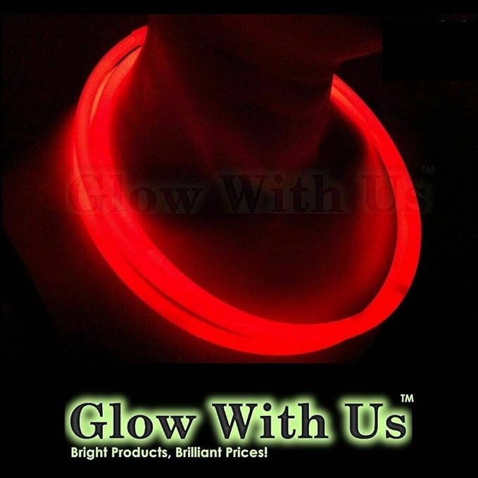 Glow Sticks Bulk Wholesale Necklaces, 600 22” Red Glow Stick Necklaces, Bright Color, Glow 8-12 Hrs, Connector Pre-Attached, Sturdy Packaging, GlowWithUs Brand